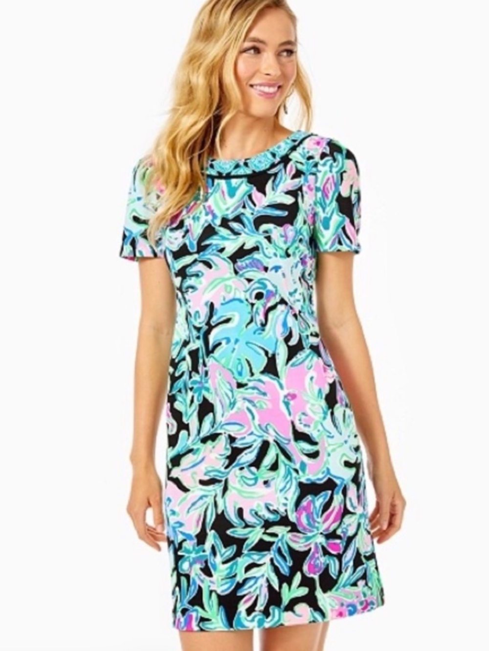 Lilly Pulitzer Tamaya Dress Onyx Let's Get Wild Large L short sleeve $198